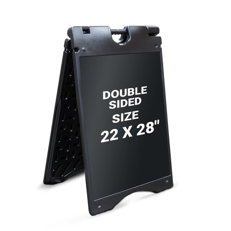 Jumbl A-Frame Signboard 22â€ x 28â€ Display Surface â€“ Large Outdoor Sandwich Board w/Weather Resistant PVC Sign Protector & Sand Fill Holes â€“ Dual Signage Stand for Storefront Sidewalk Curb (Black) - Image 1